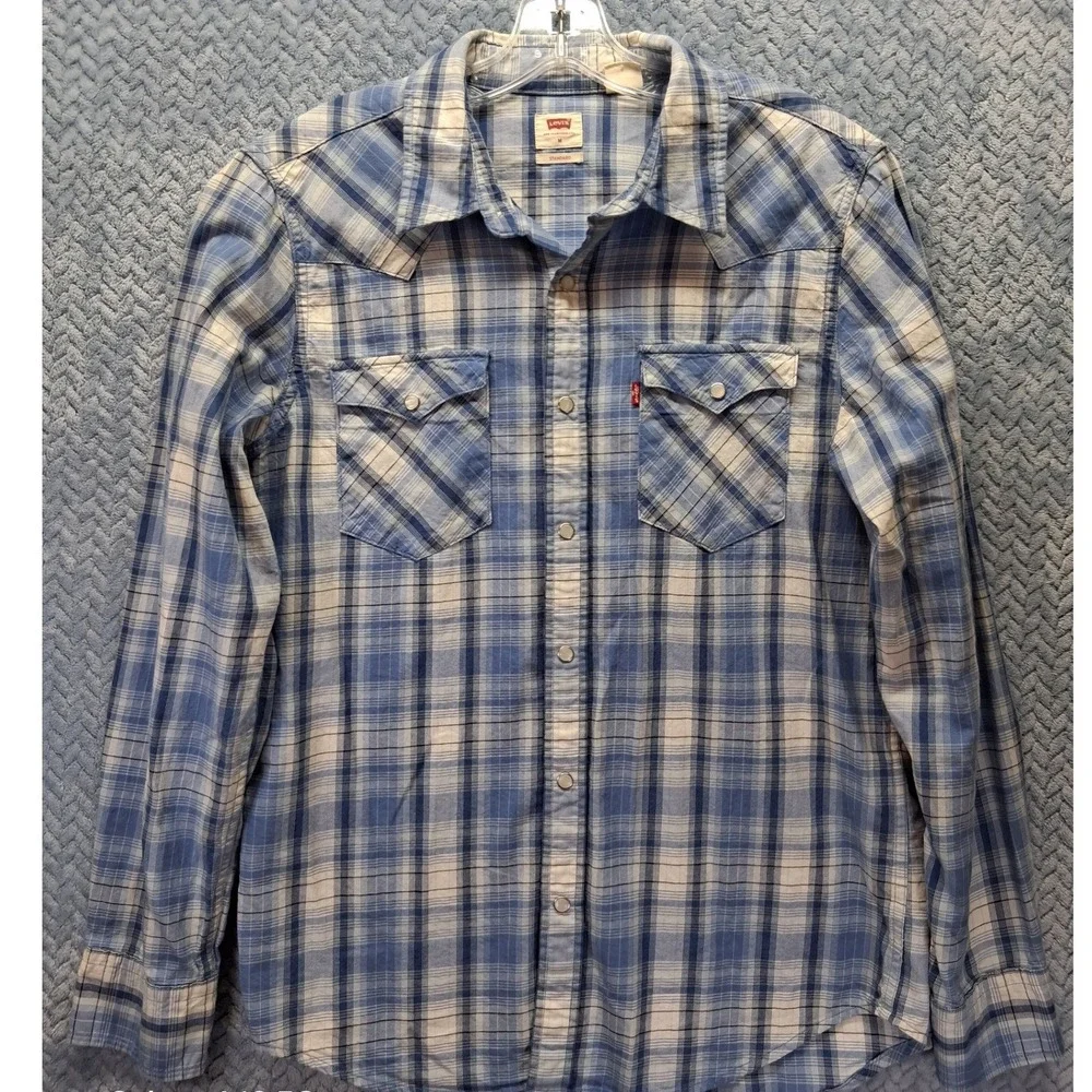 Levis Mens Cowboy Plaid Pearl Snap Western Shirt Standard Fit Medium CW-3323